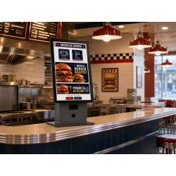 ZESTAW Kiosk gastronomiczny nadblatowy 21,5″ – Core i3, 16 GB RAM, Windows 11 oraz drukarka POSNET KIOSK