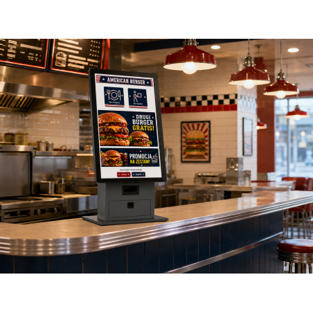 ZESTAW Kiosk gastronomiczny nadblatowy 21,5″ – Core i3, 16 GB RAM, Windows 11 oraz drukarka POSNET KIOSK
